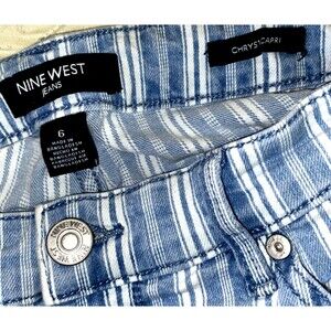 Nine West Jeans Womens Chrystie Capris Faded Blue/Wht Stripe Size 6